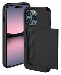 Apple iPhone 14 Pro Max Hoesje met Kaart Houder Back Cover Zwart afbeelding