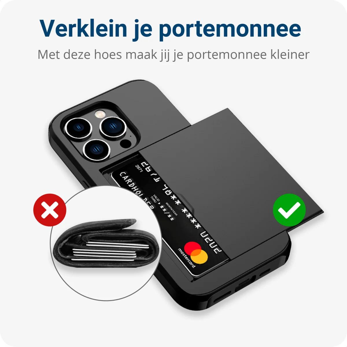 Apple iPhone 14 Pro Max Hoesje met Kaart Houder Back Cover Zwart afbeelding 15