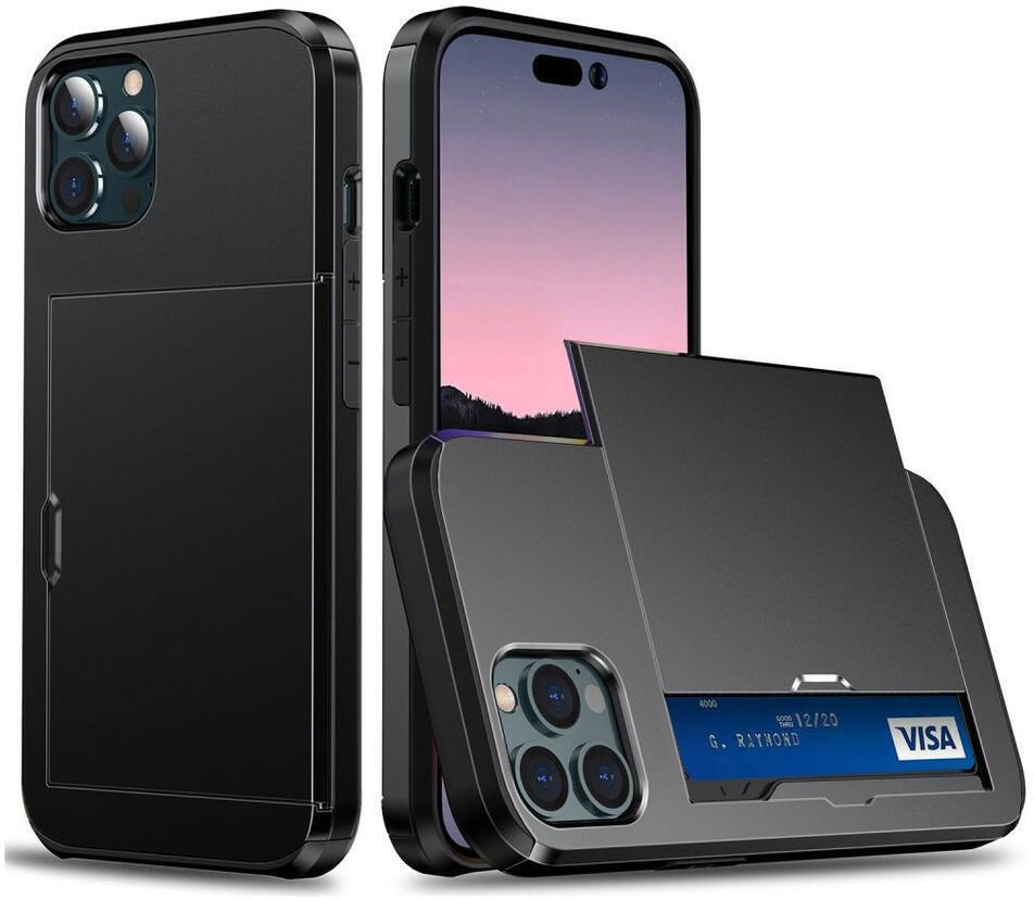 Apple iPhone 14 Pro Max Hoesje met Kaart Houder Back Cover Zwart afbeelding 2