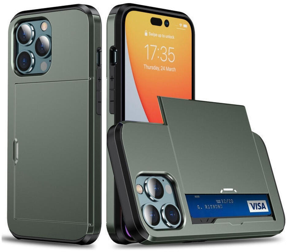 Apple iPhone 14 Pro Max Hoesje met Kaart Houder Back Cover Groen afbeelding 2