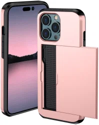 Apple iPhone 14 Pro Max Hoesje met Kaart Houder Back Cover Roze Goud afbeelding