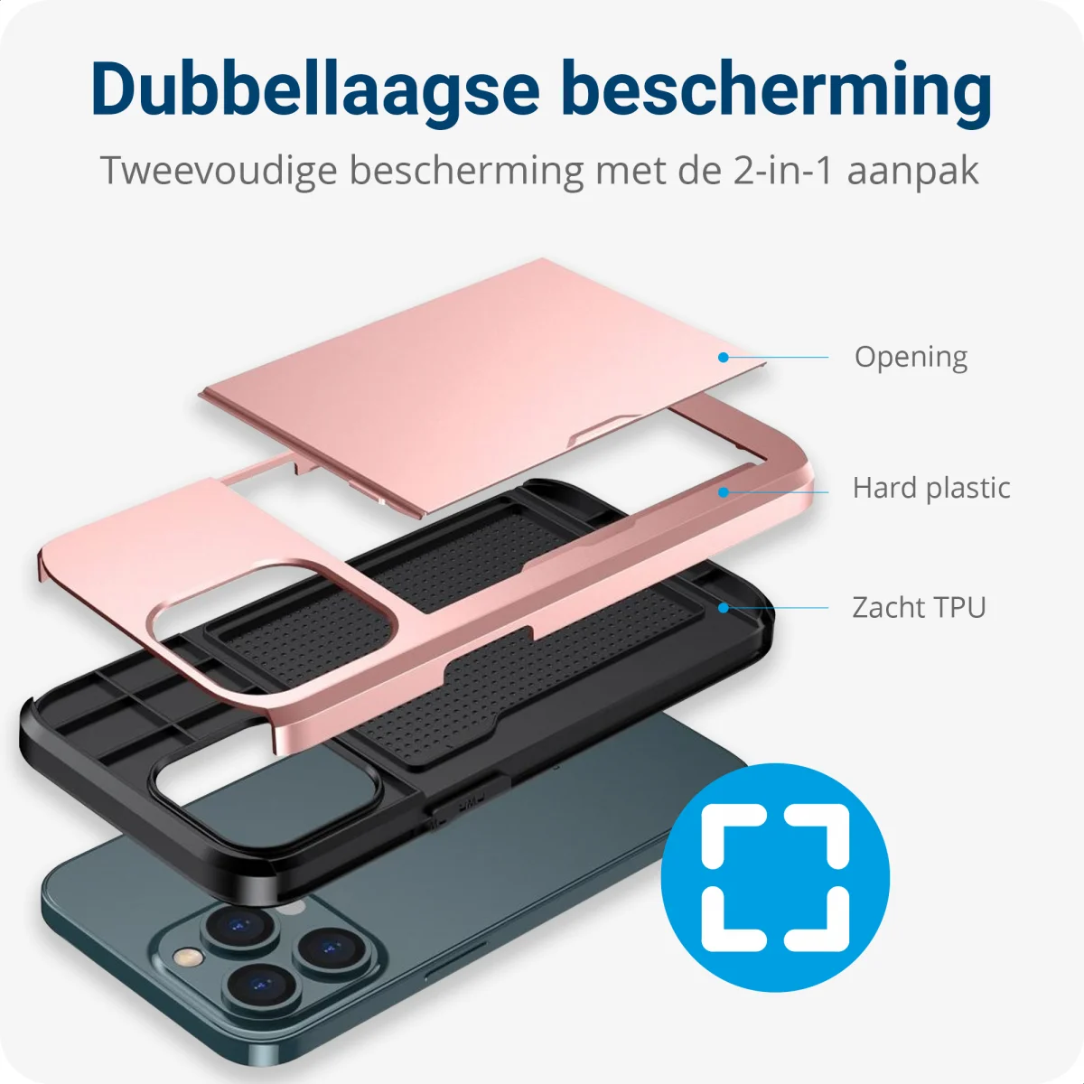 Apple iPhone 14 Pro Max Hoesje met Kaart Houder Back Cover Roze Goud afbeelding 6