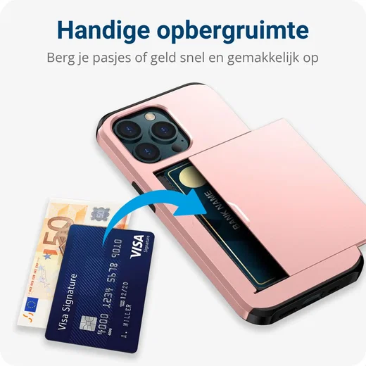 Apple iPhone 14 Pro Max Hoesje met Kaart Houder Back Cover Roze Goud afbeelding 9