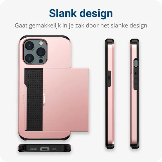 Apple iPhone 14 Pro Max Hoesje met Kaart Houder Back Cover Roze Goud afbeelding 12