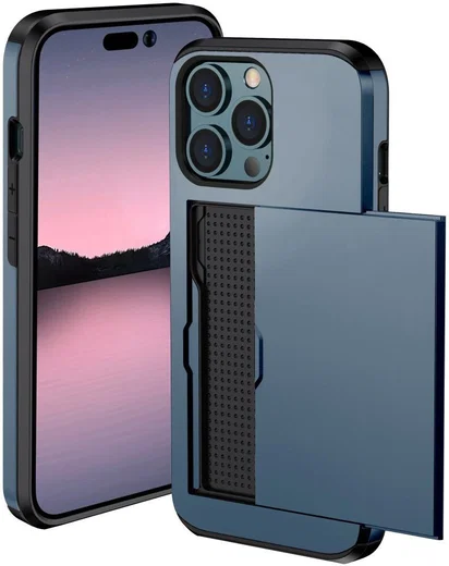 Apple iPhone 14 Pro Max Hoesje met Kaart Houder Back Cover Blauw afbeelding 1