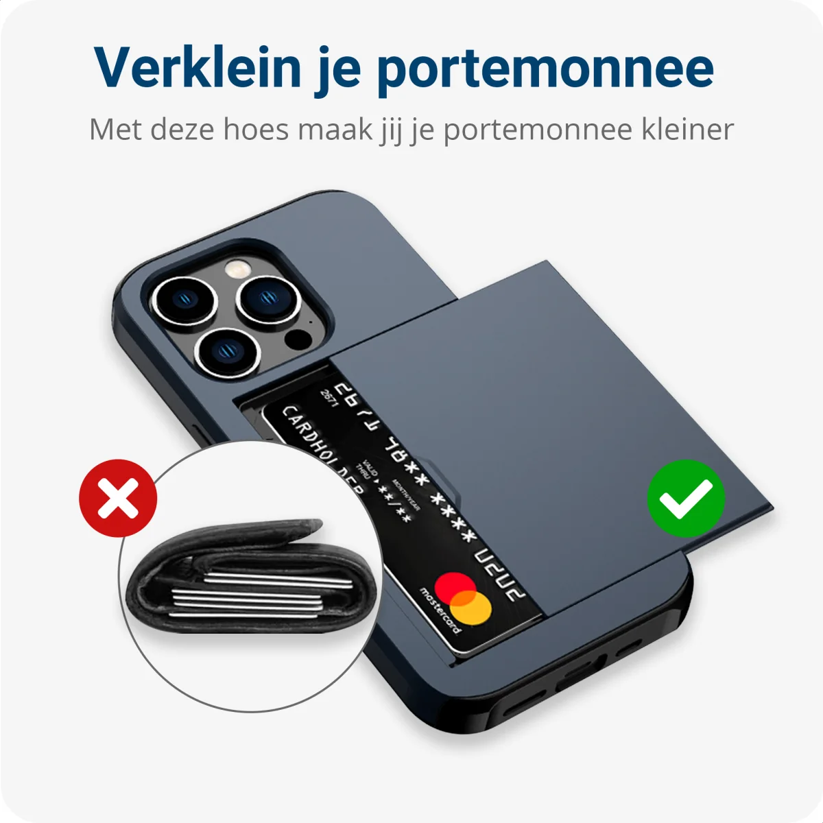 Apple iPhone 14 Pro Max Hoesje met Kaart Houder Back Cover Blauw afbeelding 15
