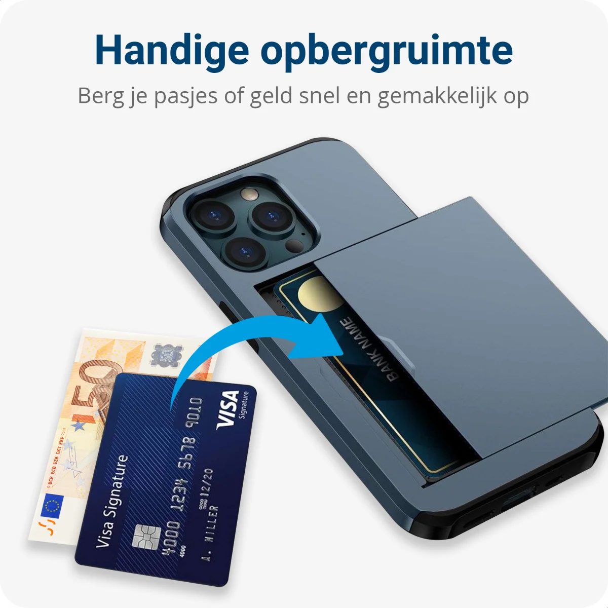 Apple iPhone 14 Pro Max Hoesje met Kaart Houder Back Cover Blauw afbeelding 9