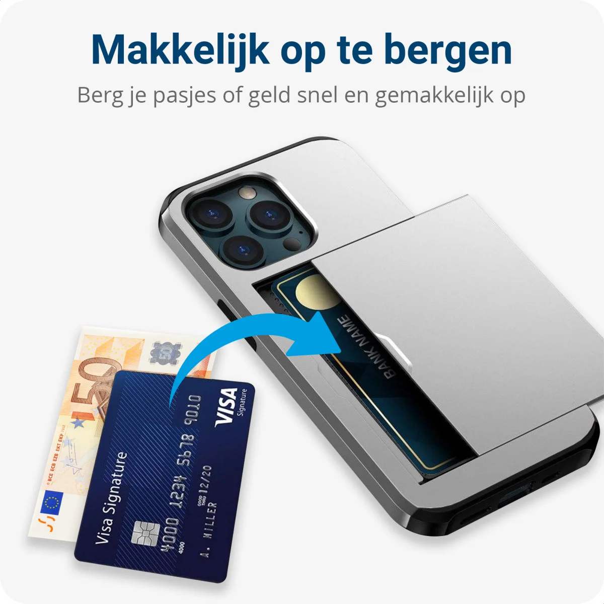 Apple iPhone 14 Pro Max Hoesje met Kaart Houder Back Cover Grijs afbeelding 10