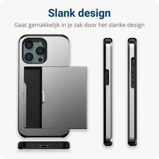 Apple iPhone 14 Pro Max Hoesje met Kaart Houder Back Cover Grijs afbeelding 13