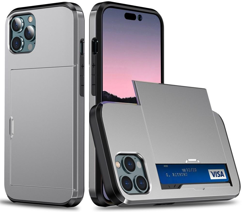 Apple iPhone 14 Pro Max Hoesje met Kaart Houder Back Cover Grijs afbeelding 2