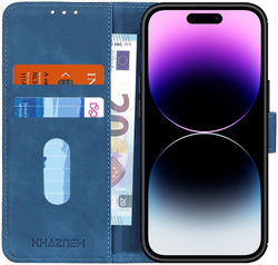 KHAZNEH Apple iPhone 14 Pro Hoesje Retro Wallet Book Case Blauw afbeelding