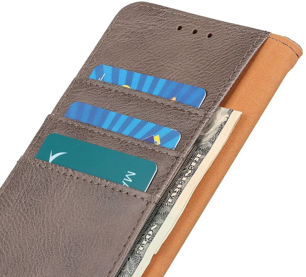 KHAZNEH Apple iPhone 14 Hoesje Portemonnee Book Case Kunstleer Khaki afbeelding 5