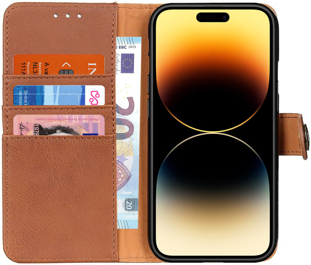 KHAZNEH Apple iPhone 14 Pro Max Hoesje Portemonnee Book Case Bruin afbeelding 1