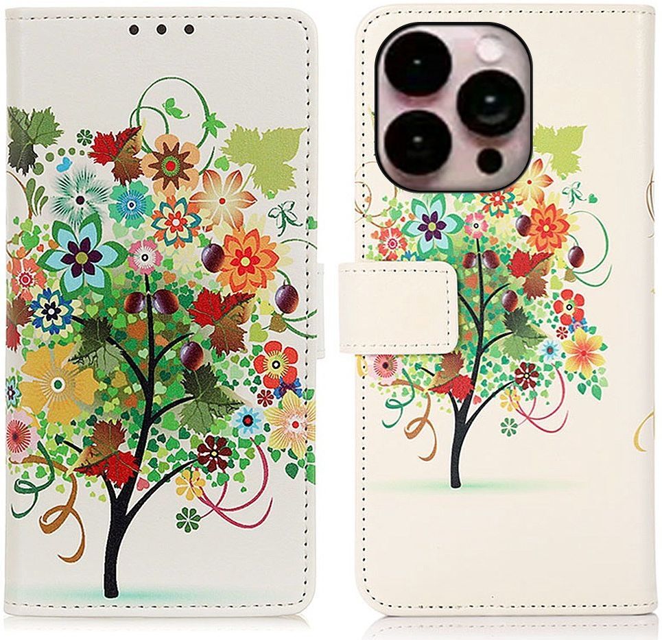 Apple iPhone 14 Pro Max Hoesje Portemonnee Book Case Tree Print afbeelding 3