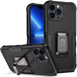 Apple iPhone 14 Pro Max Hoesje Hybride Kickstand Back Cover Zwart afbeelding