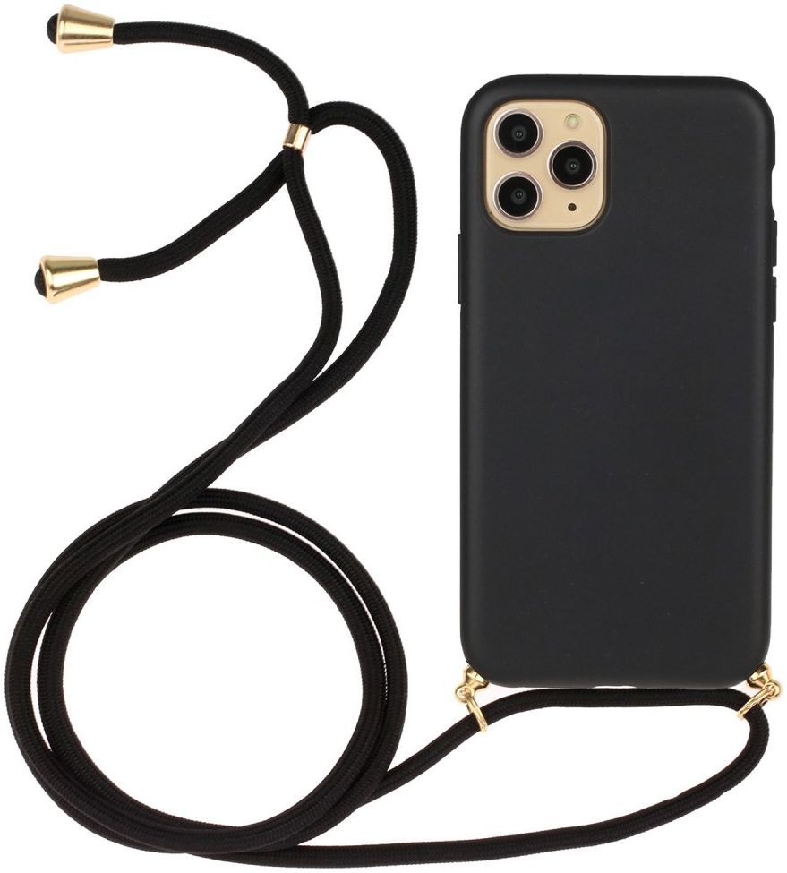 Apple iPhone 14 Pro Max Hoesje Back Cover Flexibel TPU met Koord Zwart afbeelding 1