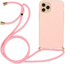Apple iPhone 14 Pro Hoesje Back Case Flexibel TPU met Koord Roze afbeelding