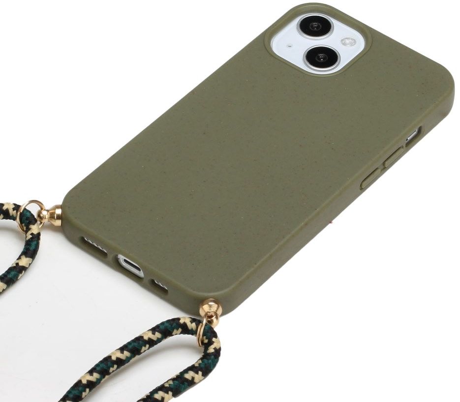 Apple iPhone 14 Hoesje Back Cover Flexibel TPU met Koord Groen afbeelding 2