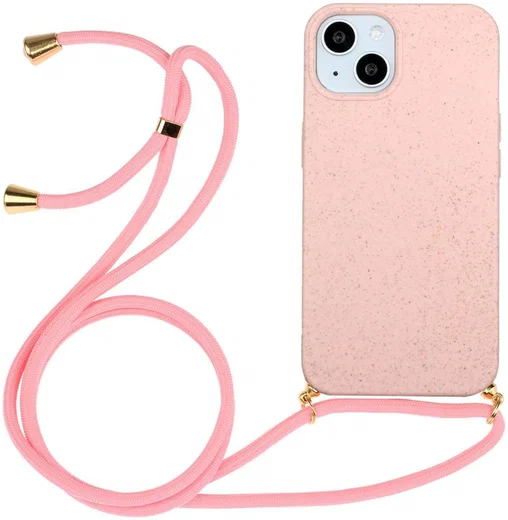 Apple iPhone 14 Hoesje Back Cover Flexibel TPU met Koord Roze afbeelding 1