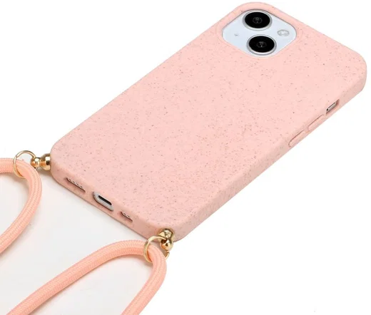 Apple iPhone 14 Hoesje Back Cover Flexibel TPU met Koord Roze afbeelding 2
