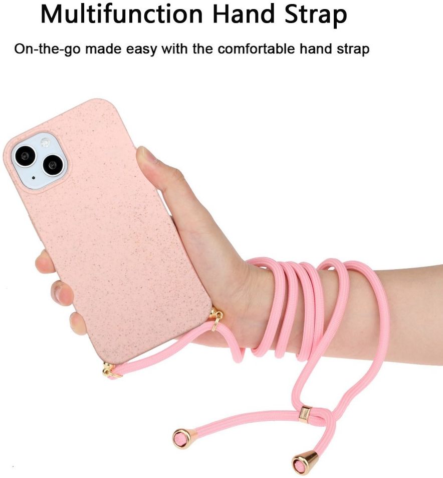 Apple iPhone 14 Hoesje Back Cover Flexibel TPU met Koord Roze afbeelding 3
