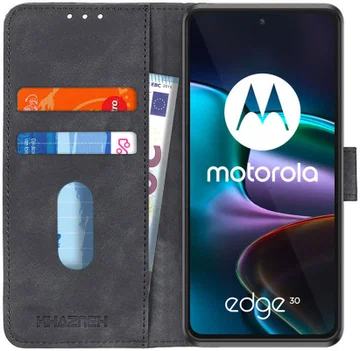 KHAZNEH Motorola Edge 30 Hoesje Retro Wallet Book Case Kunstleer Zwart