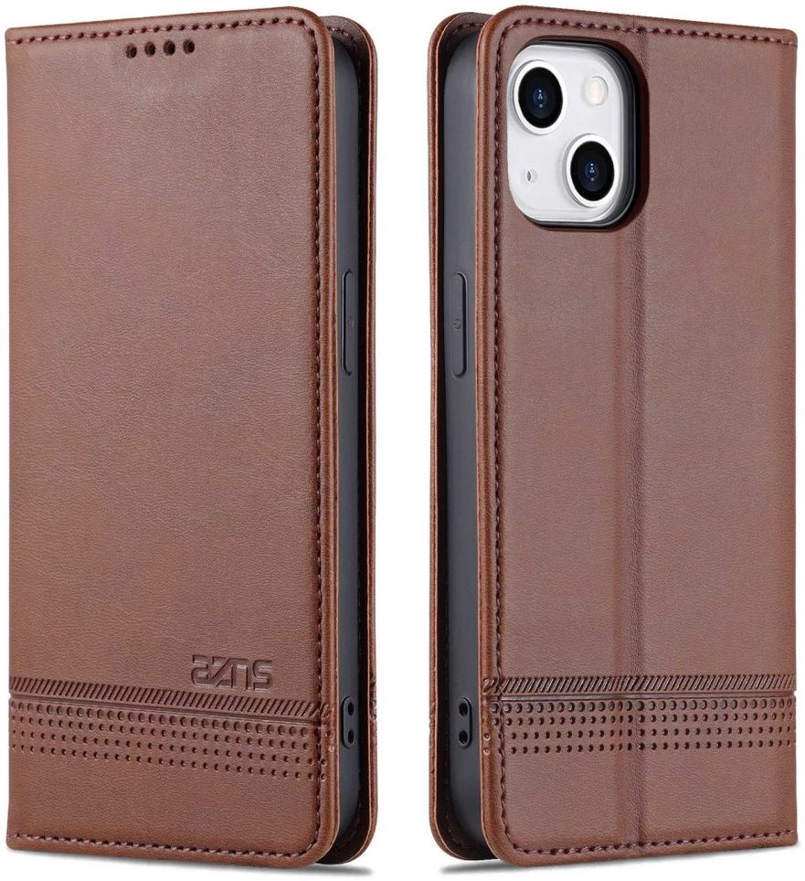 AZNS Apple iPhone 14 Hoesje Wallet Book Case Kunstleer Bruin afbeelding 2