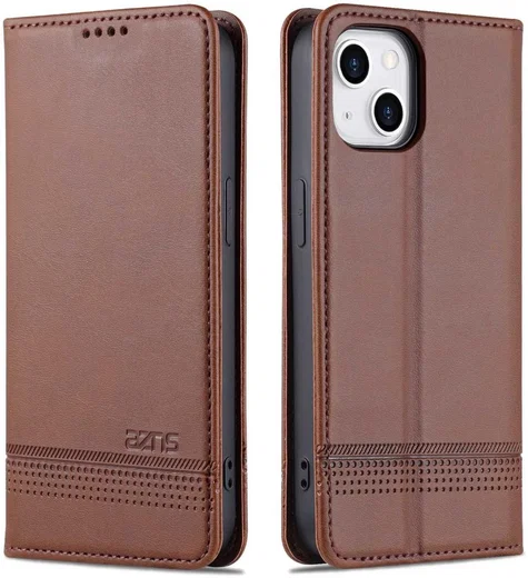 AZNS Apple iPhone 14 Hoesje Wallet Book Case Kunstleer Bruin afbeelding 2