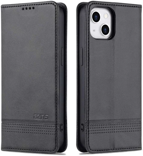 AZNS Apple iPhone 14 Hoesje Wallet Book Case Kunstleer Zwart afbeelding 2