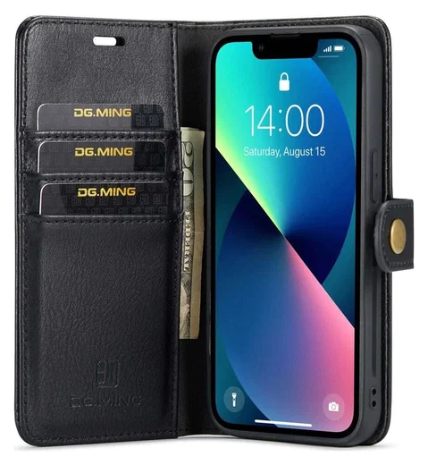 DG Ming Apple iPhone 14 Hoesje 2-in-1 Book Case en Back Cover Zwart afbeelding 1