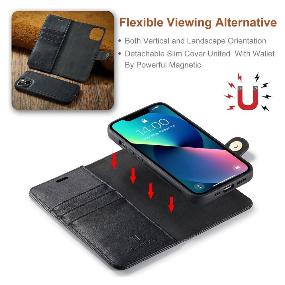DG Ming Apple iPhone 14 Hoesje 2-in-1 Book Case en Back Cover Zwart afbeelding 4