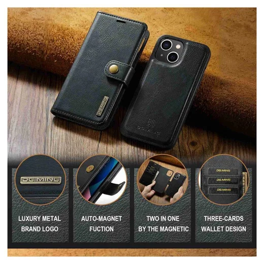 DG Ming Apple iPhone 14 Hoesje 2-in-1 Book Case en Back Cover Zwart afbeelding 5