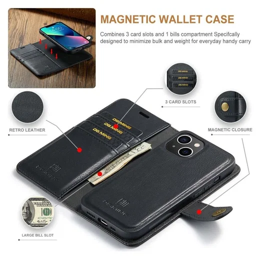DG Ming Apple iPhone 14 Hoesje 2-in-1 Book Case en Back Cover Zwart afbeelding 6