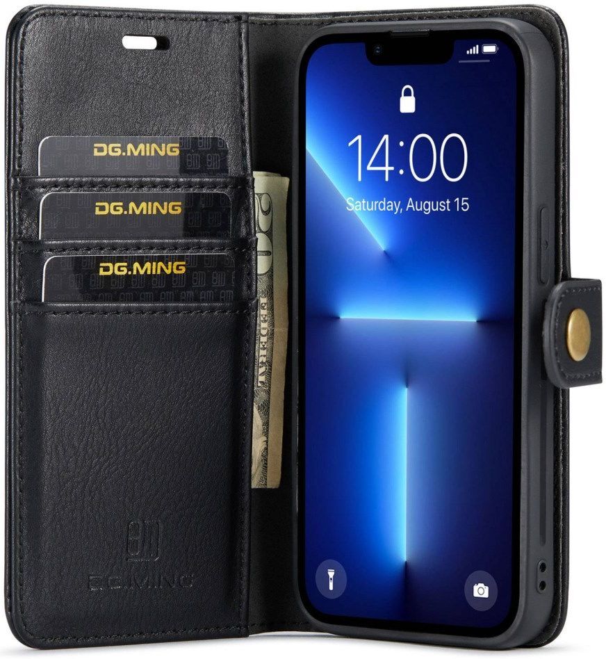 DG Ming iPhone 14 Pro Hoesje 2-in-1 Book Case en Back Cover Zwart afbeelding 1