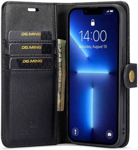 DG Ming iPhone 14 Pro Hoesje 2-in-1 Book Case en Back Cover Zwart afbeelding 1