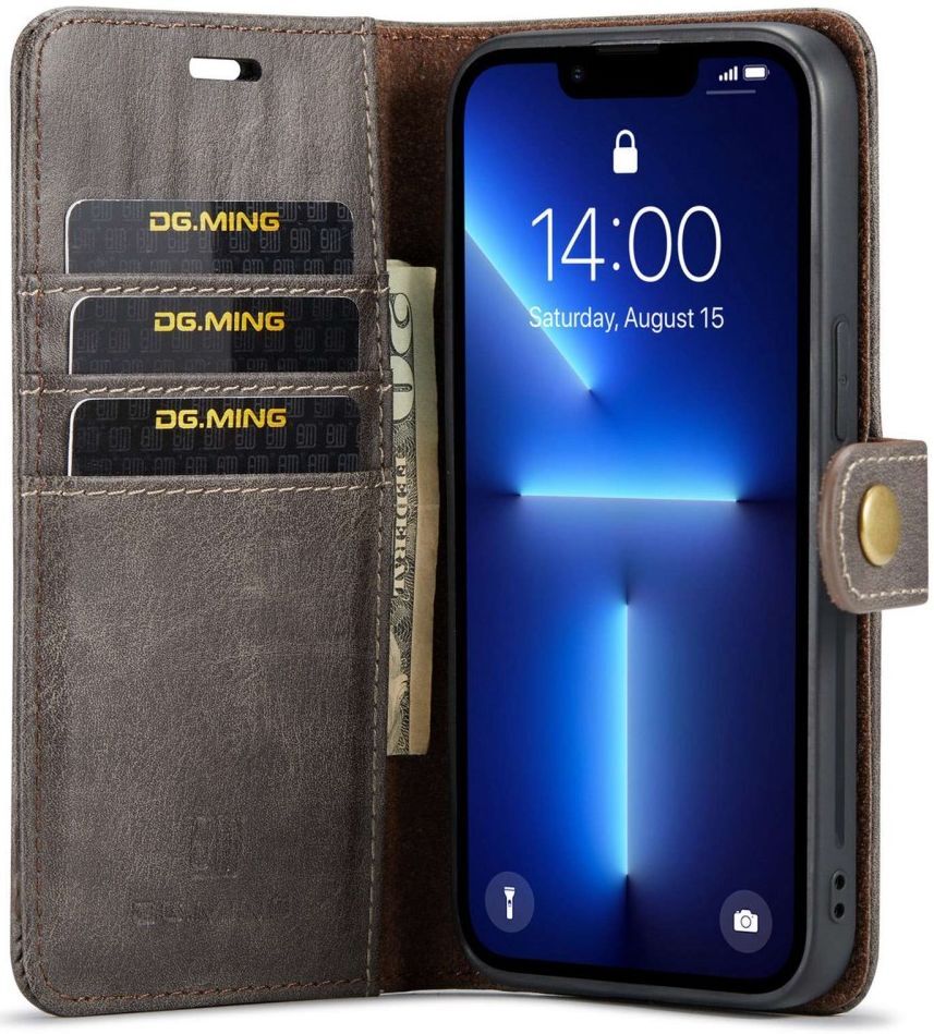 DG Ming iPhone 14 Pro Hoesje 2-in-1 Book Case en Back Cover Grijs afbeelding 1