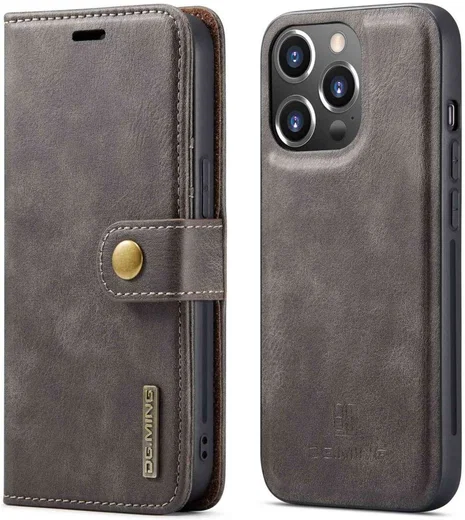 DG Ming iPhone 14 Pro Hoesje 2-in-1 Book Case en Back Cover Grijs afbeelding 2
