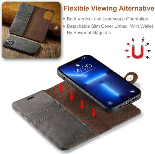 DG Ming iPhone 14 Pro Hoesje 2-in-1 Book Case en Back Cover Grijs afbeelding 4