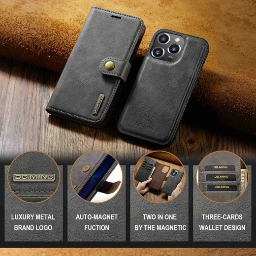 DG Ming iPhone 14 Pro Hoesje 2-in-1 Book Case en Back Cover Grijs afbeelding 5