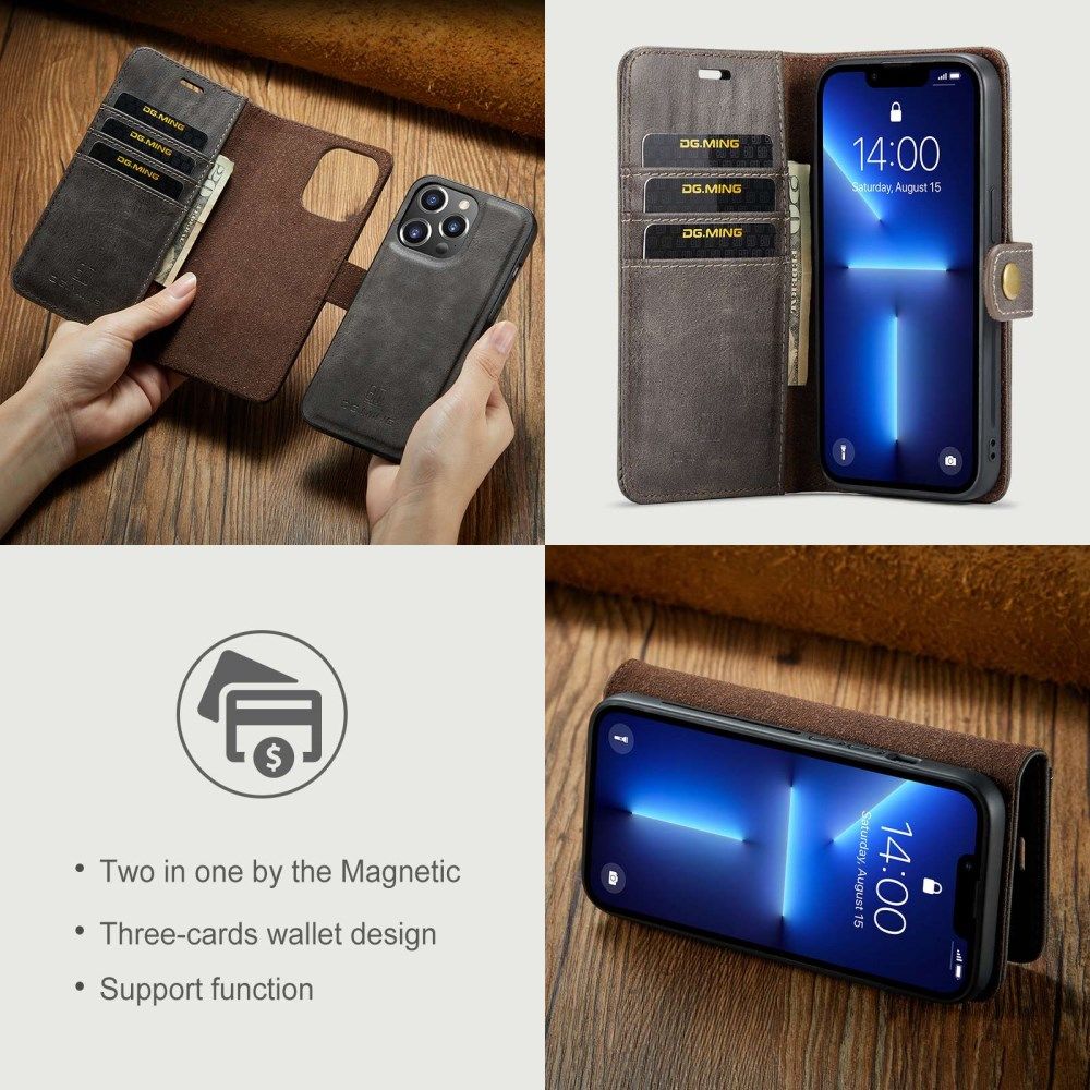DG Ming iPhone 14 Pro Hoesje 2-in-1 Book Case en Back Cover Grijs afbeelding 8
