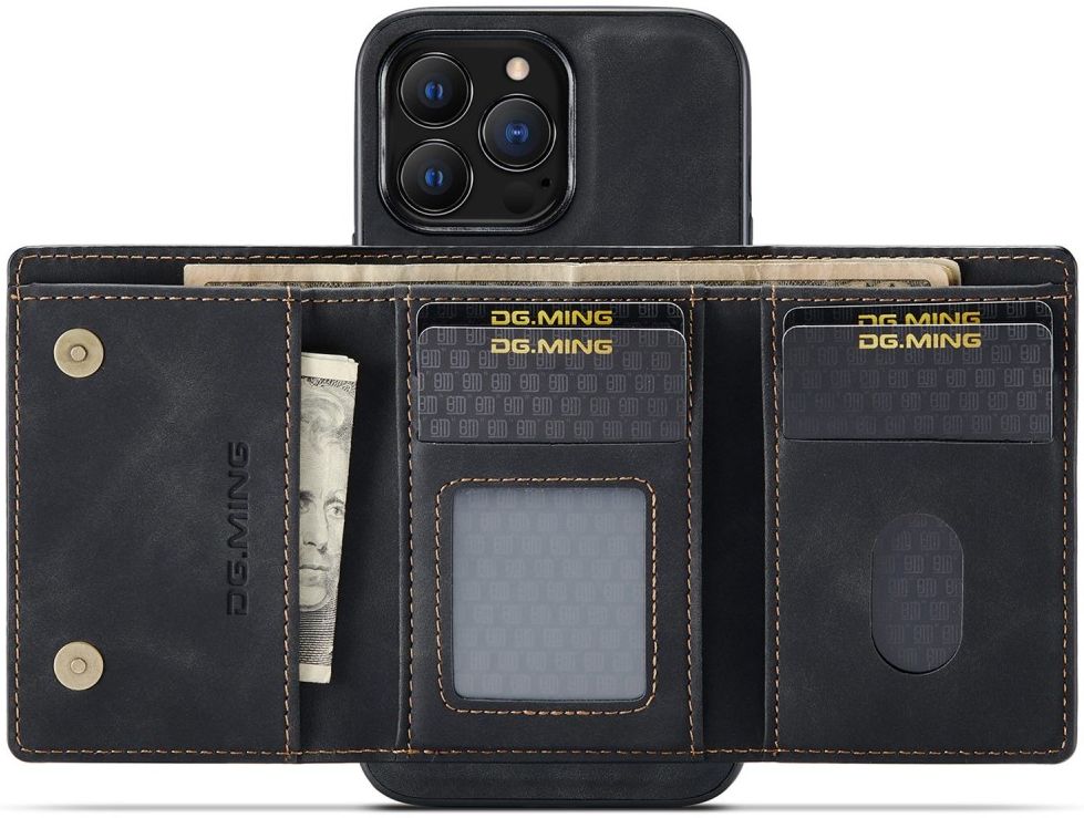 DG Ming Apple iPhone 14 Pro Hoesje met Magnetische Kaarthouder Zwart afbeelding 2