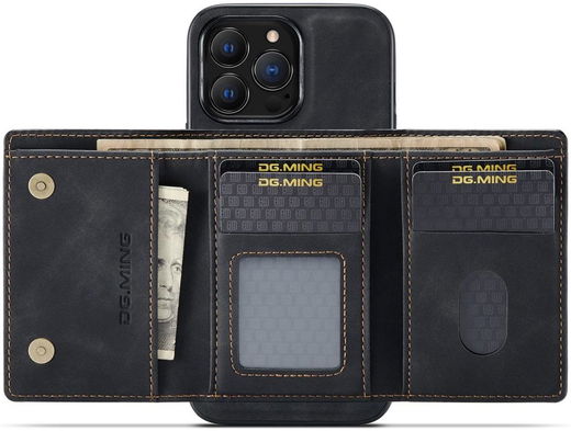 DG Ming Apple iPhone 14 Pro Hoesje met Magnetische Kaarthouder Zwart afbeelding 2