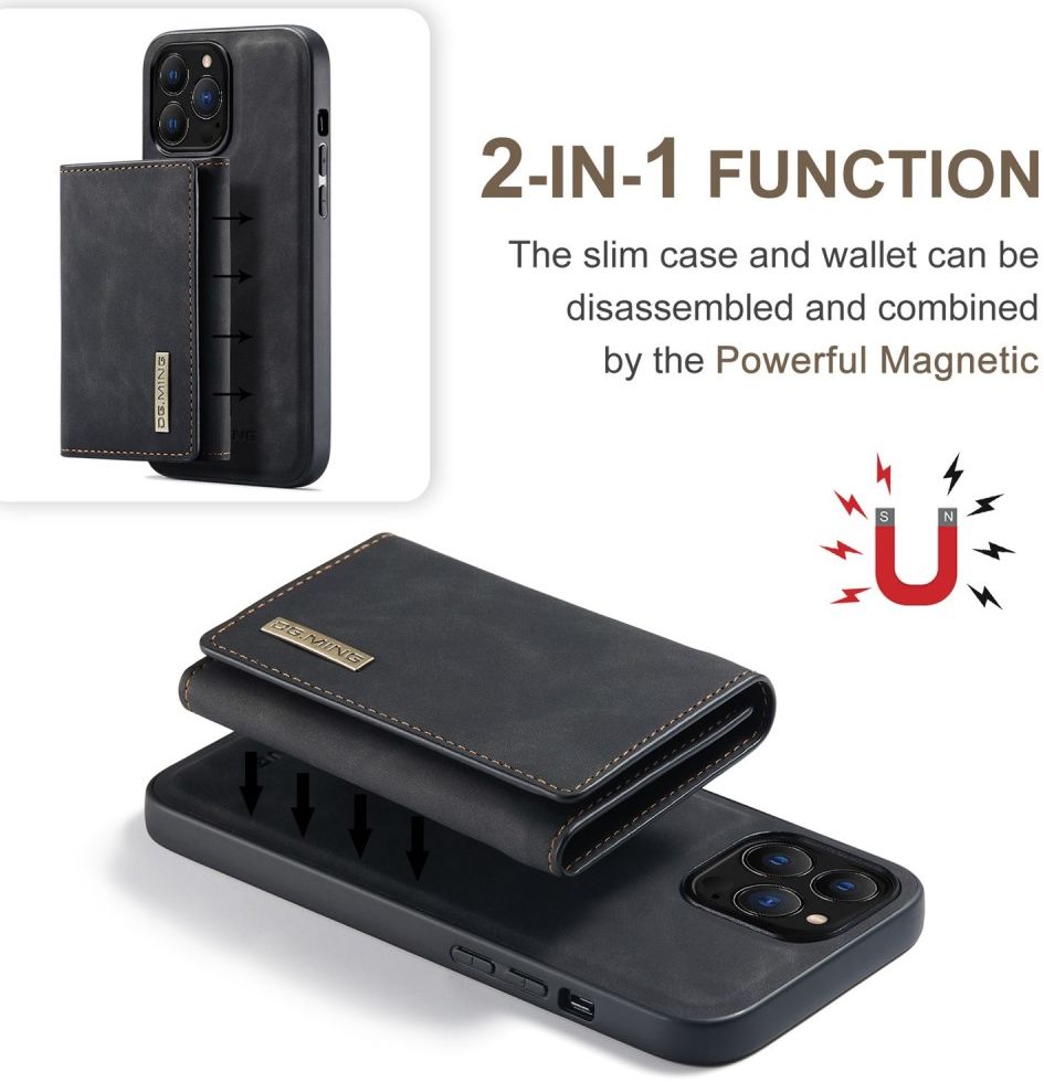 DG Ming Apple iPhone 14 Pro Hoesje met Magnetische Kaarthouder Zwart afbeelding 3