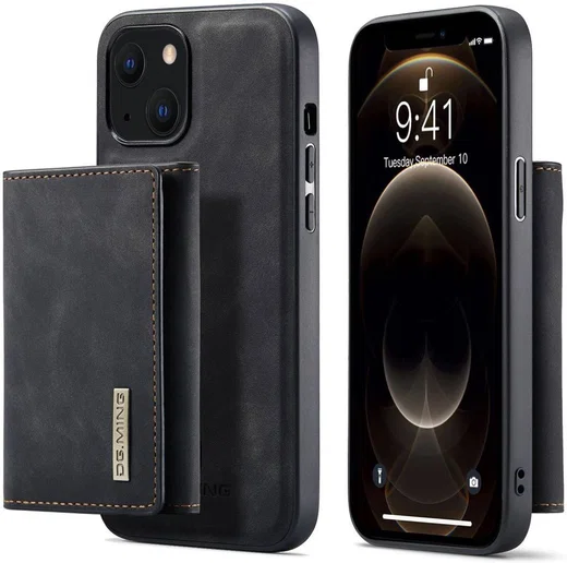 DG Ming Apple iPhone 14 Hoesje met Magnetische Kaarthouder Zwart afbeelding 1