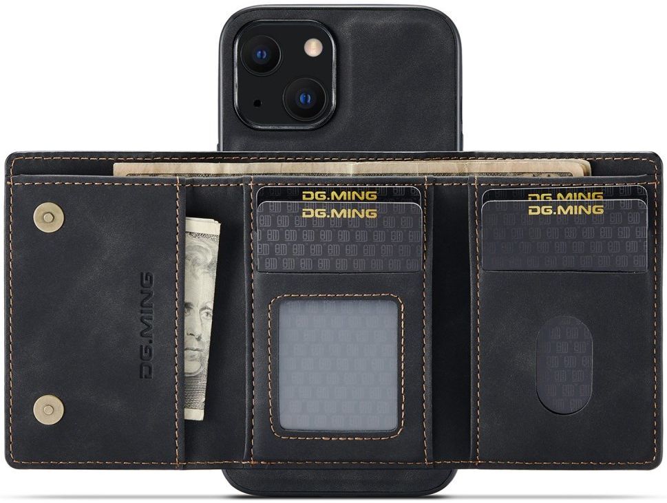 DG Ming Apple iPhone 14 Hoesje met Magnetische Kaarthouder Zwart afbeelding 2