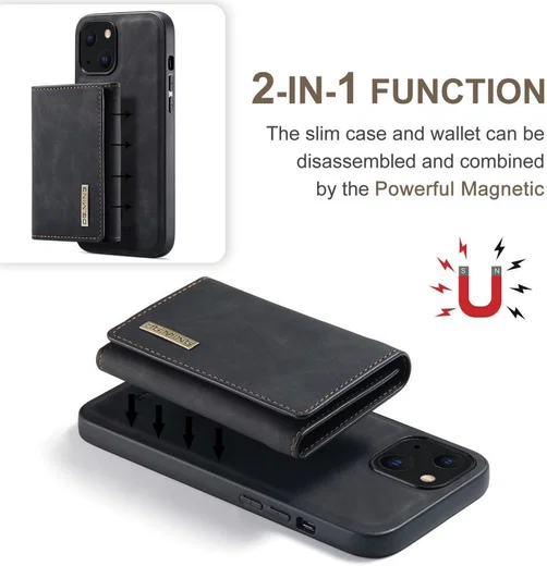 DG Ming Apple iPhone 14 Hoesje met Magnetische Kaarthouder Zwart afbeelding 3