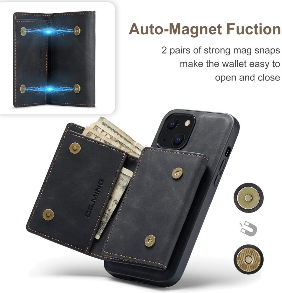 DG Ming Apple iPhone 14 Hoesje met Magnetische Kaarthouder Zwart afbeelding 4