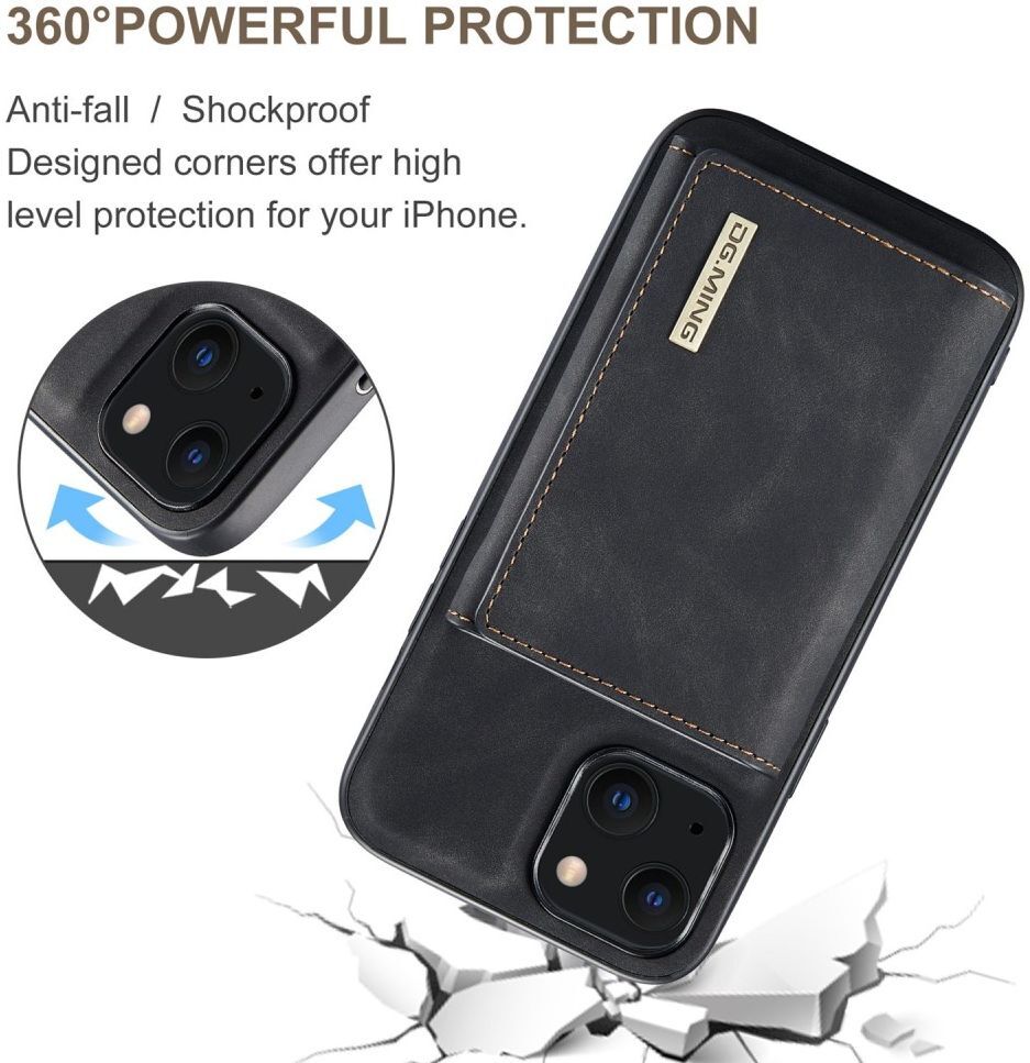 DG Ming Apple iPhone 14 Hoesje met Magnetische Kaarthouder Zwart afbeelding 5
