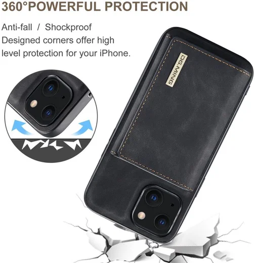 DG Ming Apple iPhone 14 Hoesje met Magnetische Kaarthouder Zwart afbeelding 5
