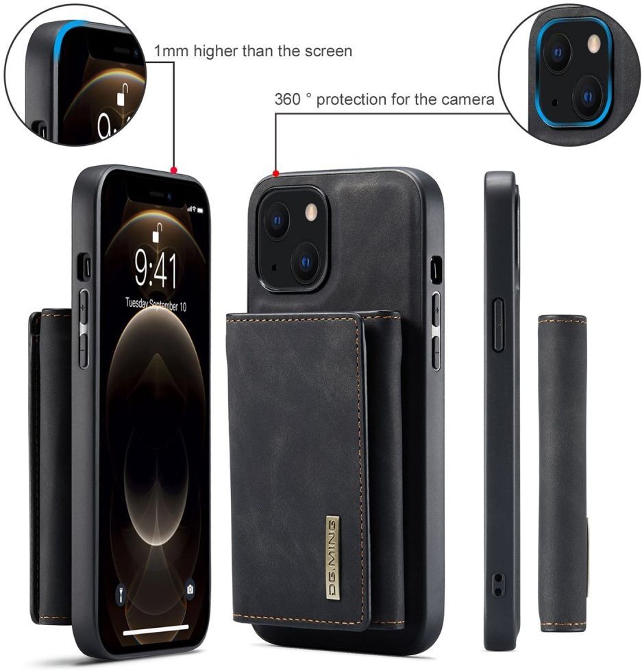 DG Ming Apple iPhone 14 Hoesje met Magnetische Kaarthouder Zwart afbeelding 6